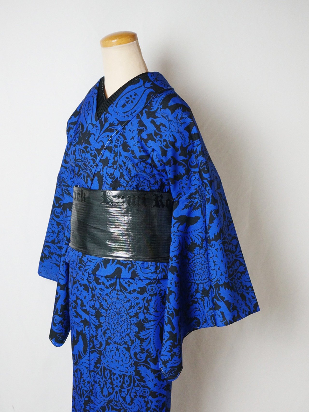 【受注商品】RumiRockセオαゆかた「ドクロ更紗」青×黒　[A765]