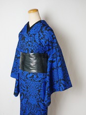 【受注商品】RumiRockセオαゆかた「ドクロ更紗」青×黒　[A765]