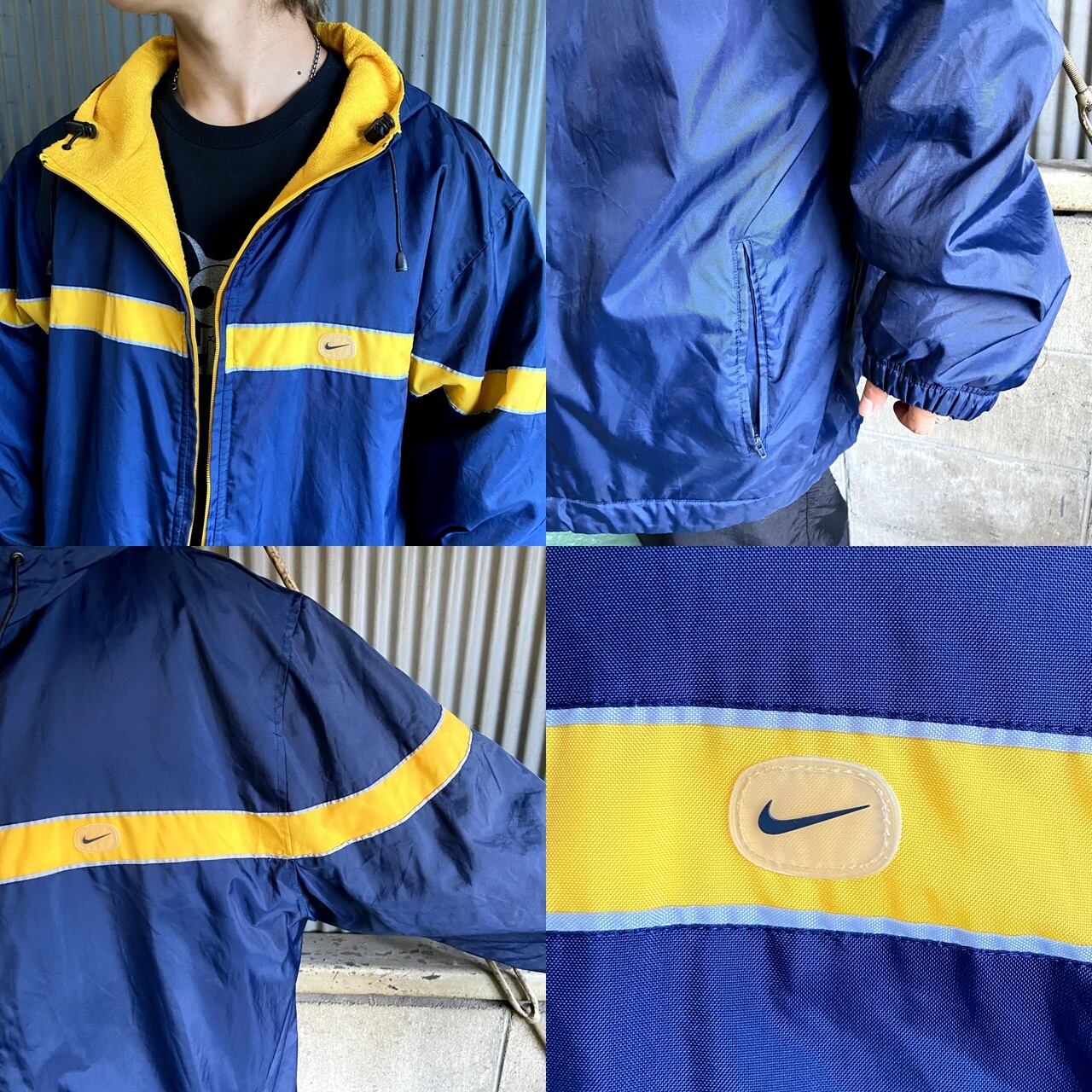 NIKE 半袖 ナイロンジャケット【3XL】ビッグサイズ ネイビー/イエロー