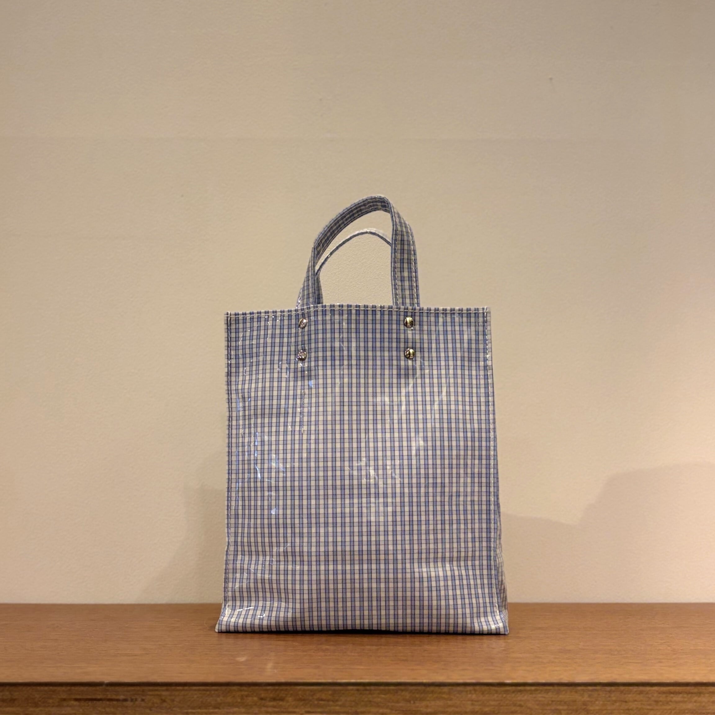 TEMBEA│PAPER TOTE SMALL | LT-OLIVE / CELESTE-BLUE / CHECK LT-BLUE
