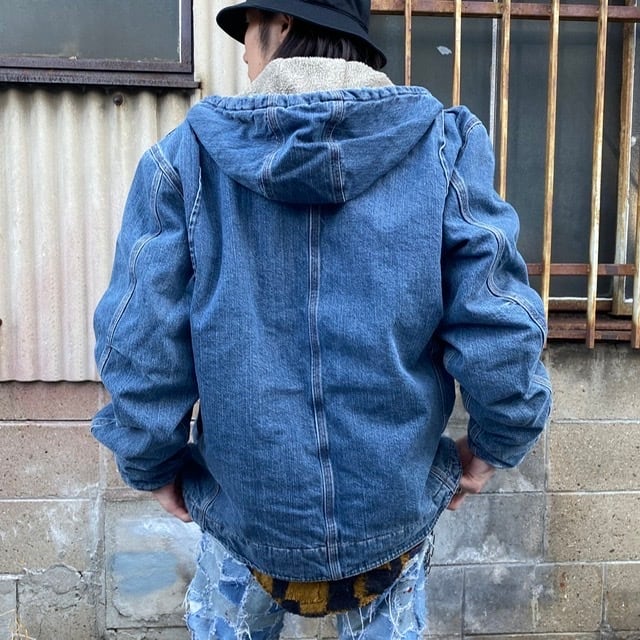 Carhartt カーハート デニム ボアライナー フルジップパーカー フード付き ワークジャケット 袖リブ付き 裏ボア メンズM  古着【ワークジャケット】 | cave 古着屋【公式】古着通販サイト