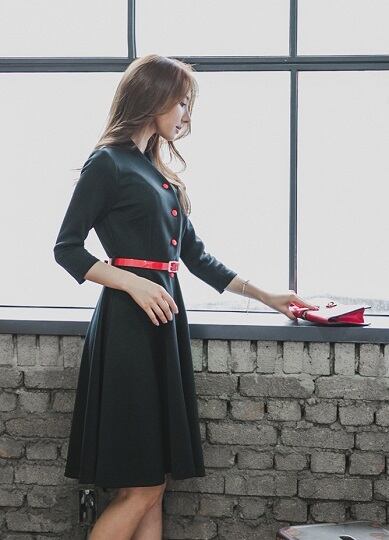 ワンピース シック モノトーン 春秋冬 7分袖 大人上品 お嬢様 ワンピース 結婚式 レディースファッション 代30代40代 大人可愛い 大きいサイズ 韓国レディース キッズファッション Londonbridge ロンドンブリッジ