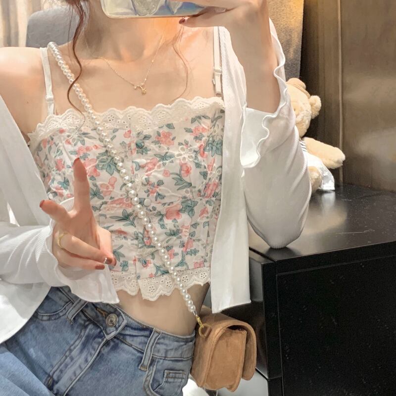 フローラルトップス レディースサマーショート 大人ガーリー スウィート キュート カジュアル 夏物 花柄 試着室8828332836