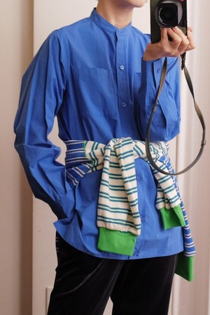 IKITSUKE band collar shirt blue