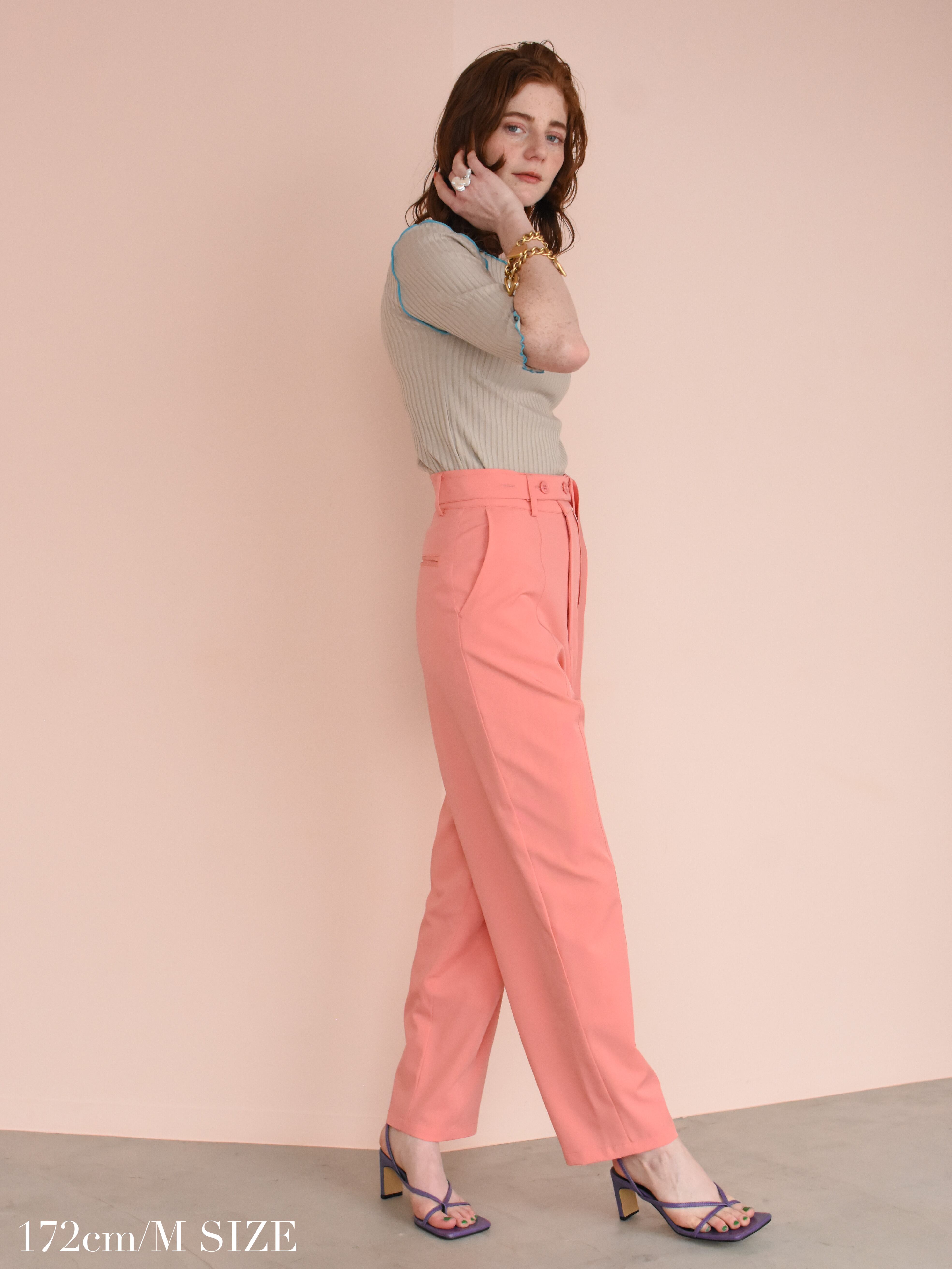 color pin tuck straight pants(coral) | Katrin TOKYO