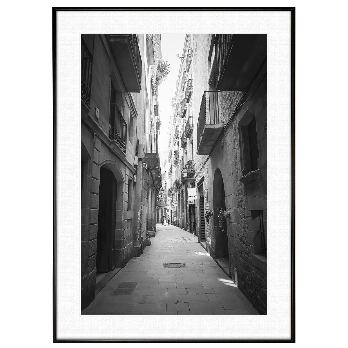 スペイン写真 バルセロナの路地インテリアモノクロアートポスター額装