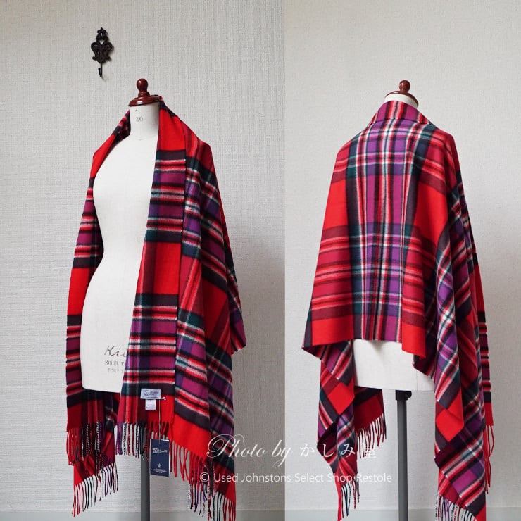 2019新色・新品未使用・国内正規品】ジョンストンズ カシミヤ大判ストール RED(AU1479)Johnstons カシミア 100%