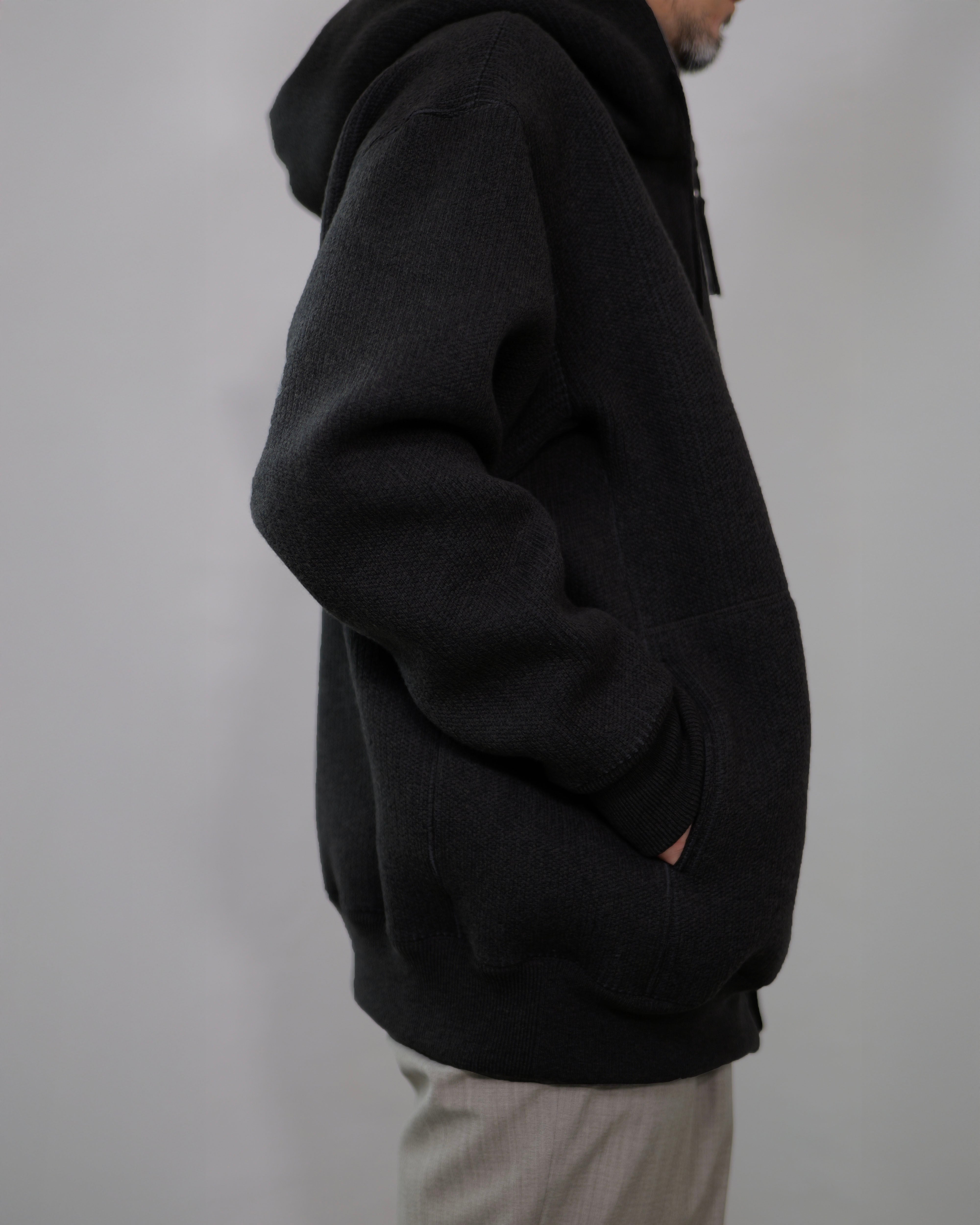 MAYKAM - Wool Sweat Zip Hoodie ：Black｜エクストラファインウール混