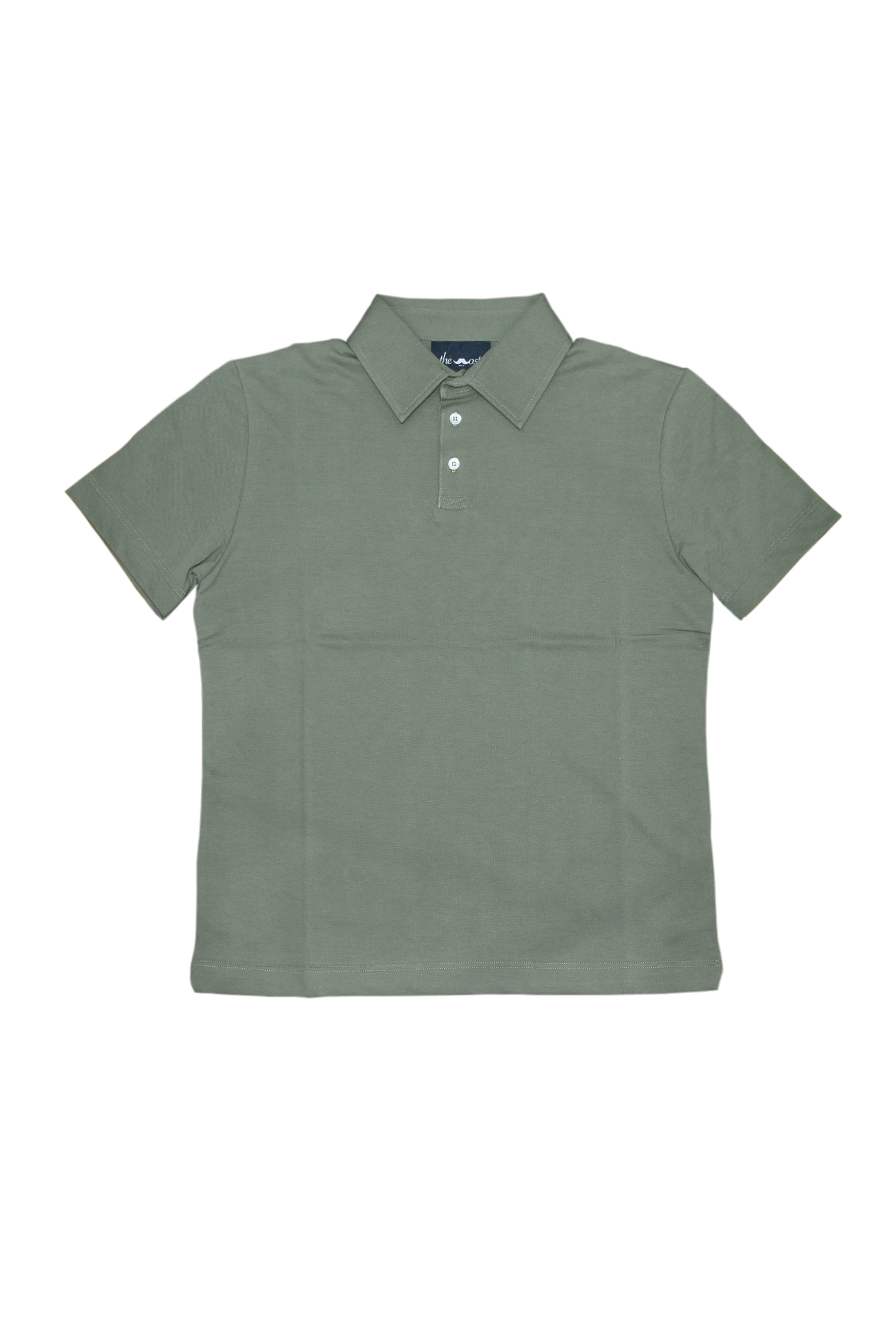 Made in France》オリジナル 半袖 鹿の子ポロシャツ 3つ釦 〈カーキ