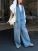 デニムサロペット サロペット パンツ オールインワン レディース 綿100％ 春 秋 デニム ワイドパンツ コットン ノースリーブ 重ね着 きれいめ 大きいサイズ カジュアル おしゃれ 体型カバー ゆ