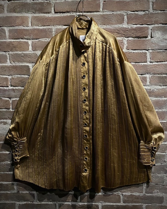【Caka act3】Beautiful Gold Color Pleats Design Vintage Loose Stand Collar Shirt Jacket