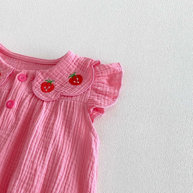 【セット】いちご刺繍フリル襟ロンパースヘアゴムセット - 12
