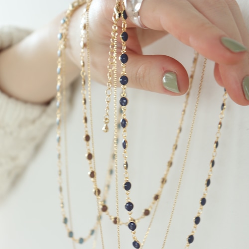 NECKLACE || 【通常商品】 NECKLACE SET 3（dot+stone navy） || 2 NECKLACES || GOLD×NAVY || FNSAL1205C