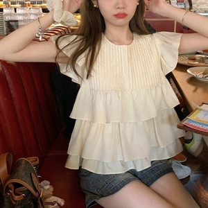 人気 フレンチスリーブブラウス ブラウス シャツ ティアードフリル 涼しい 春夏秋 デート お出かけ レディース 体型カバー 大きいサイズ 低身長 サイズ豊富 ガーリー 大人可愛い 韓国 ベビードール フリル シフォン トップス