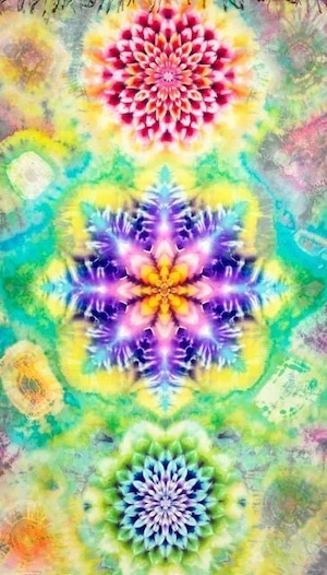 タイダイ Tie-dye タペストリー Hippies Dye作品 「意識の果て」Three Mandalas of Awakening