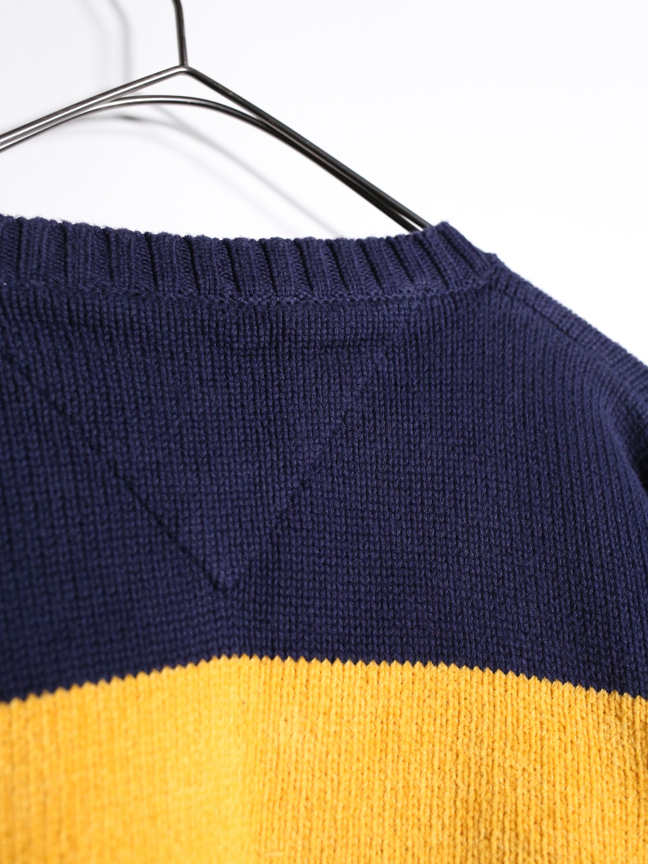 "TOMMY HILFIGER" navy × yellow good coloring border cotton knit - 14