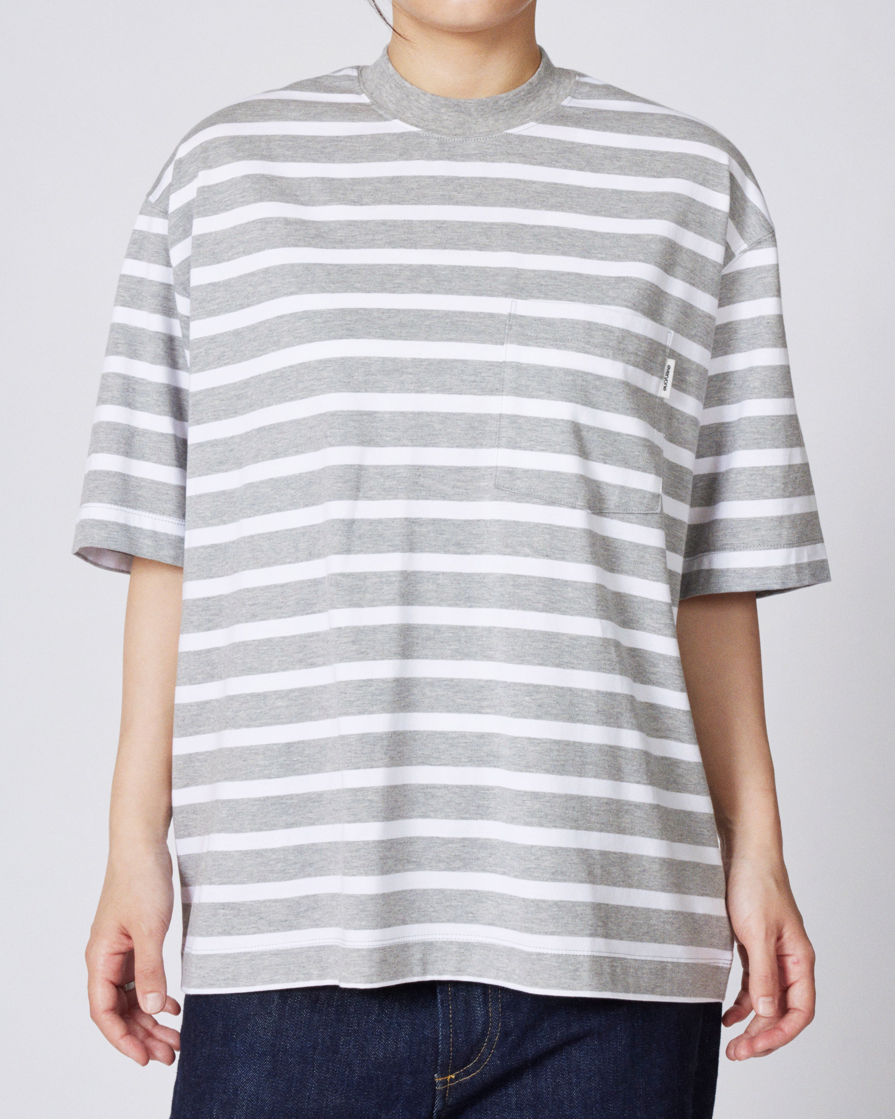 everyone high-gauge cotton border short sleeve tee shirt (GRAY