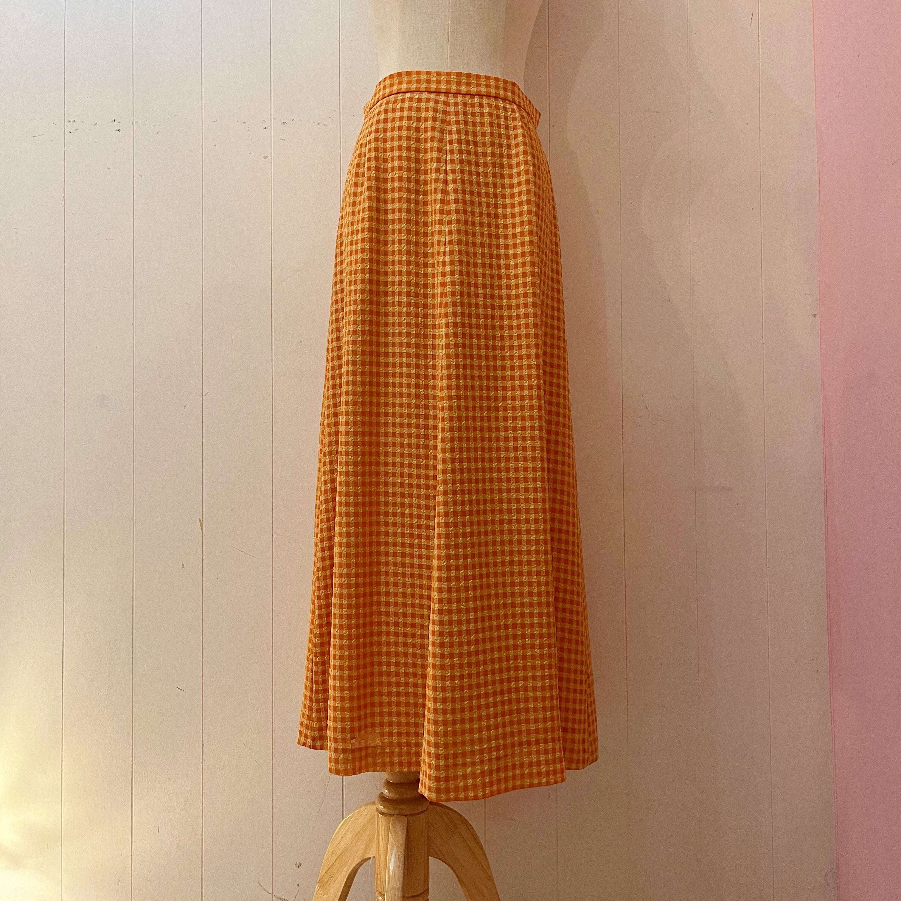 orange yellow gingham check skirt
