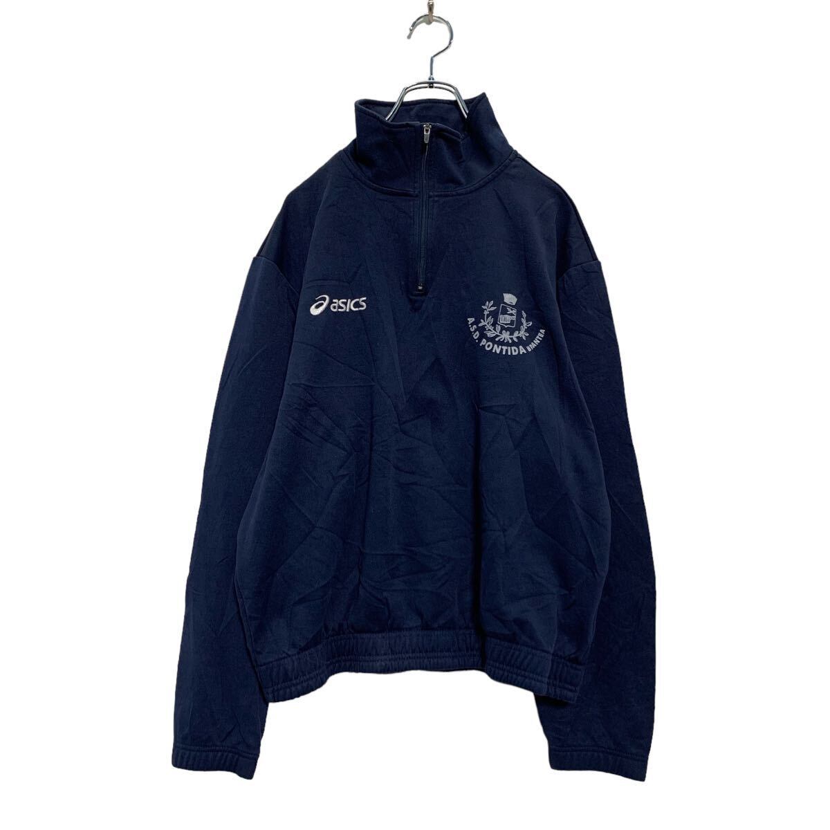 acics ハーフジップ トラックジャケット M ネイビー アシックス
