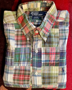 90年代 Polo Ralph Lauren マドラスパッチワーク BDシャツ サイズM ユーズド