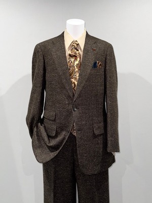 [SETUP] vintage tweed suit - single jacket × wide trousers / brown