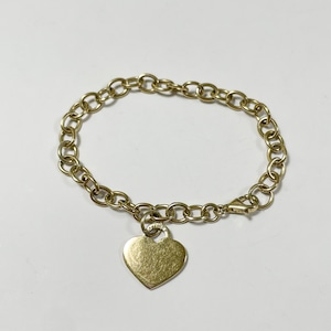 Vintage Gold Wash 925 Silver Chain Bracelet With Heart Charm Made In Mexico