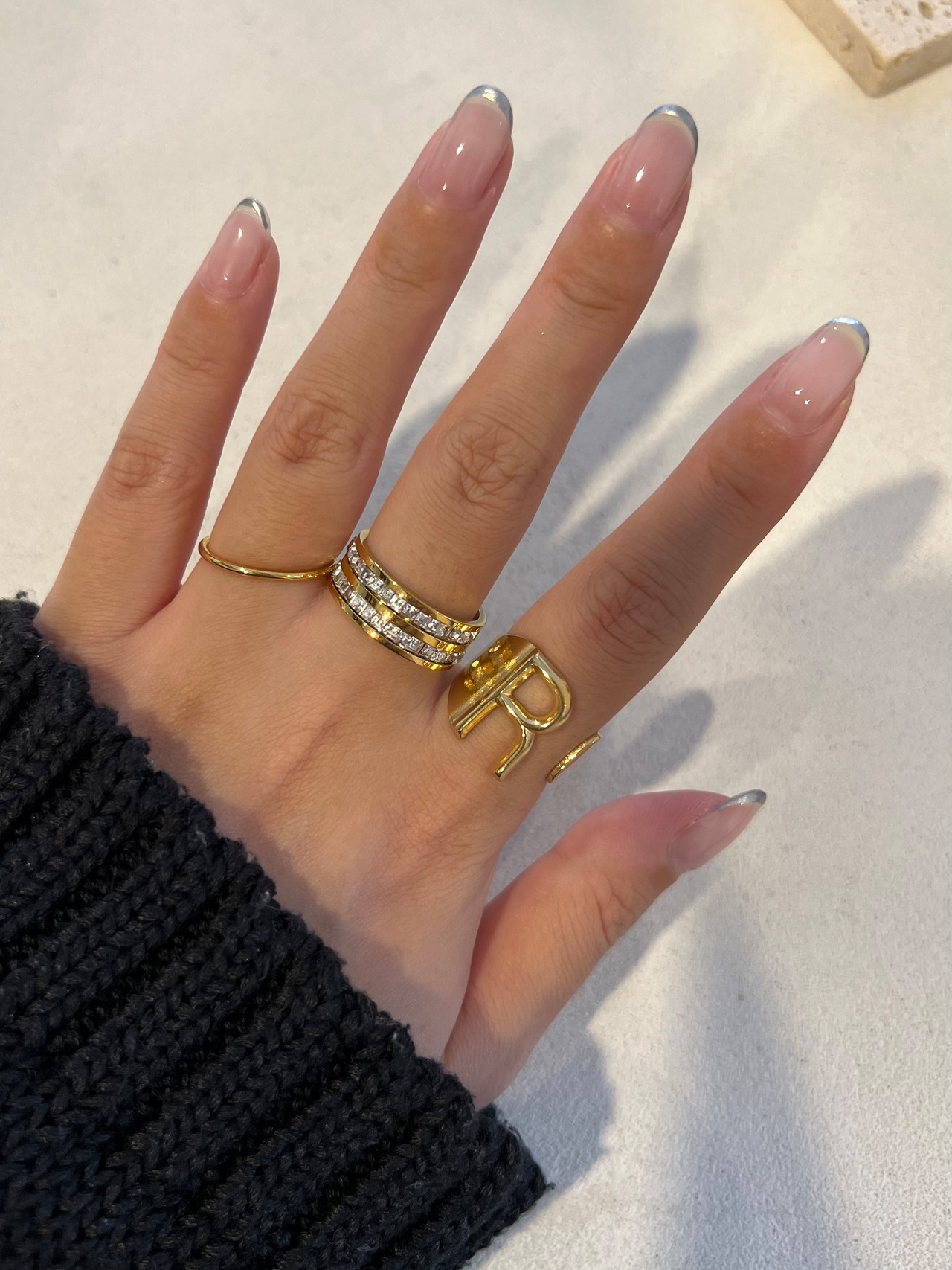 2連 square zirconia ring