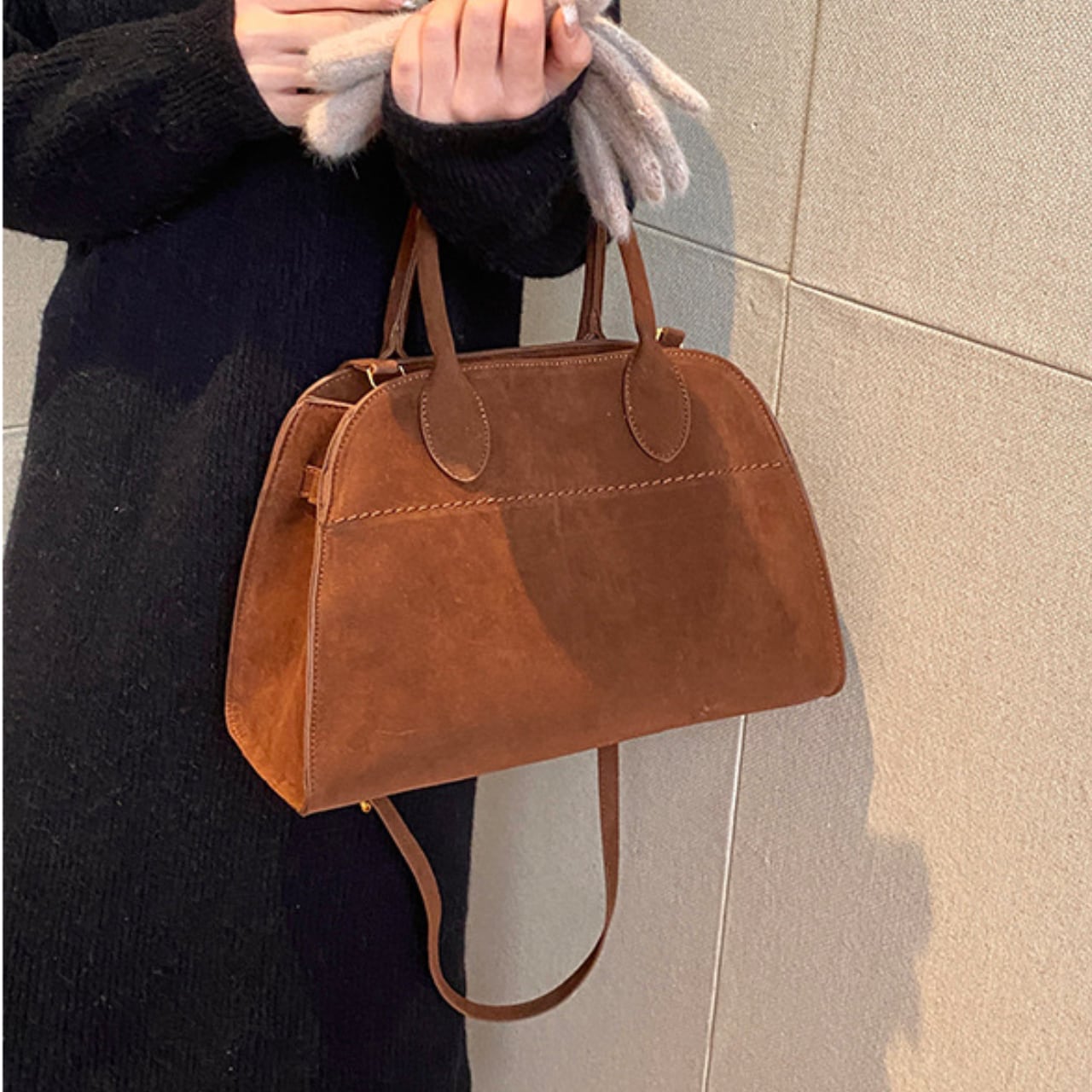 スエード ショルダー バッグ スモール ブラウン 341198