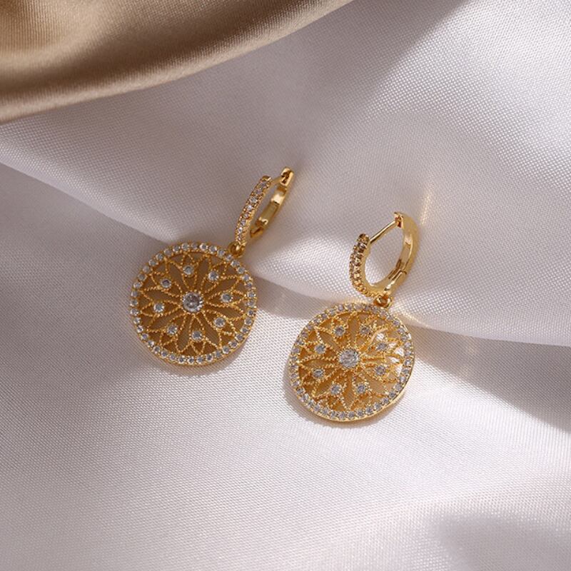 Gold Filigree Sunburst Huggie Earrings S0240
