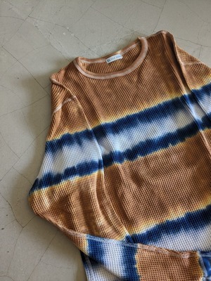 TIE DYE WAFFLE PULLOVER / Navy×Brown