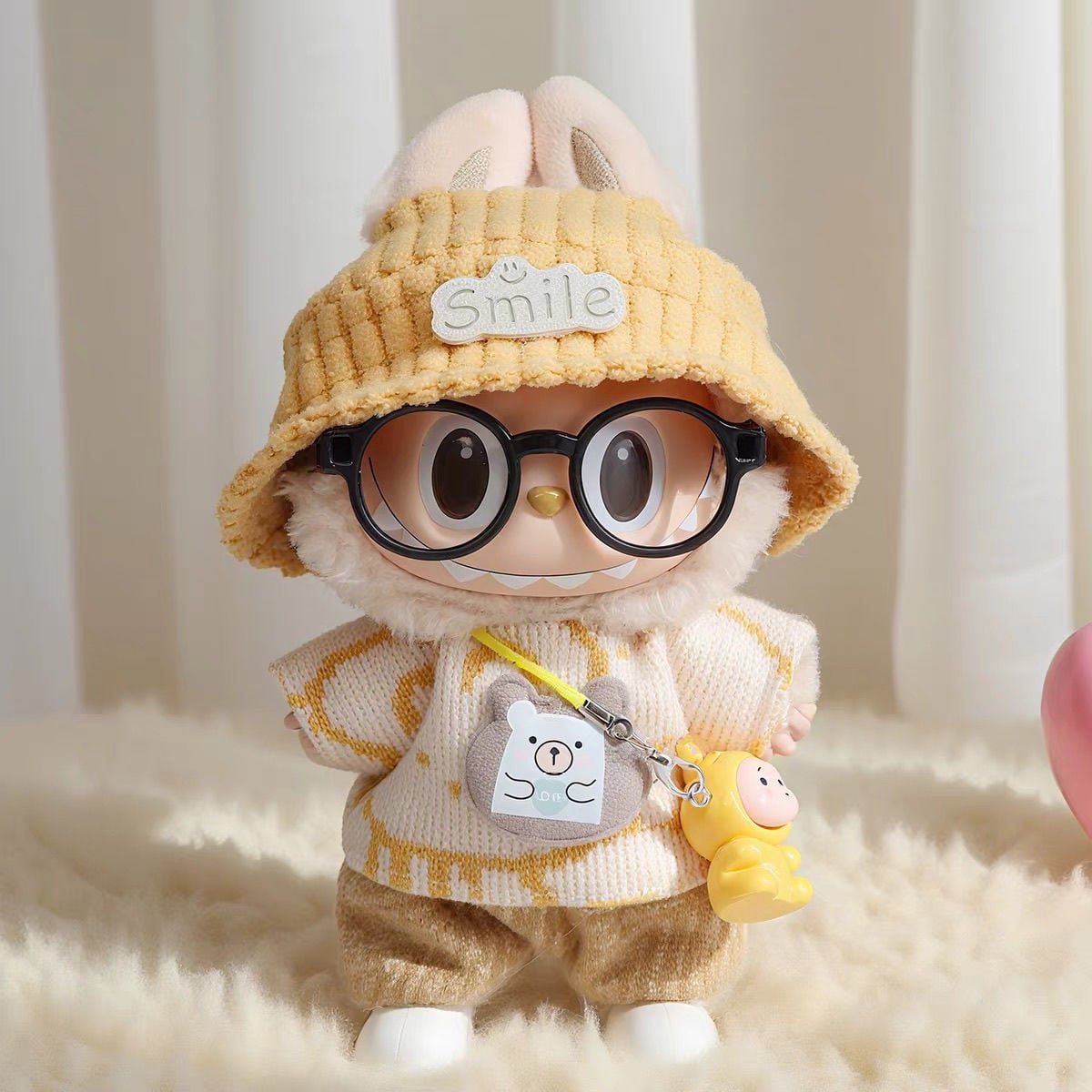 Autumnstorybook ぬいぐるみストラップ　3点セット LABUBU 1-3世代対応 カジュアル くまトップス+パンツ+帽子+靴+メガネ+
