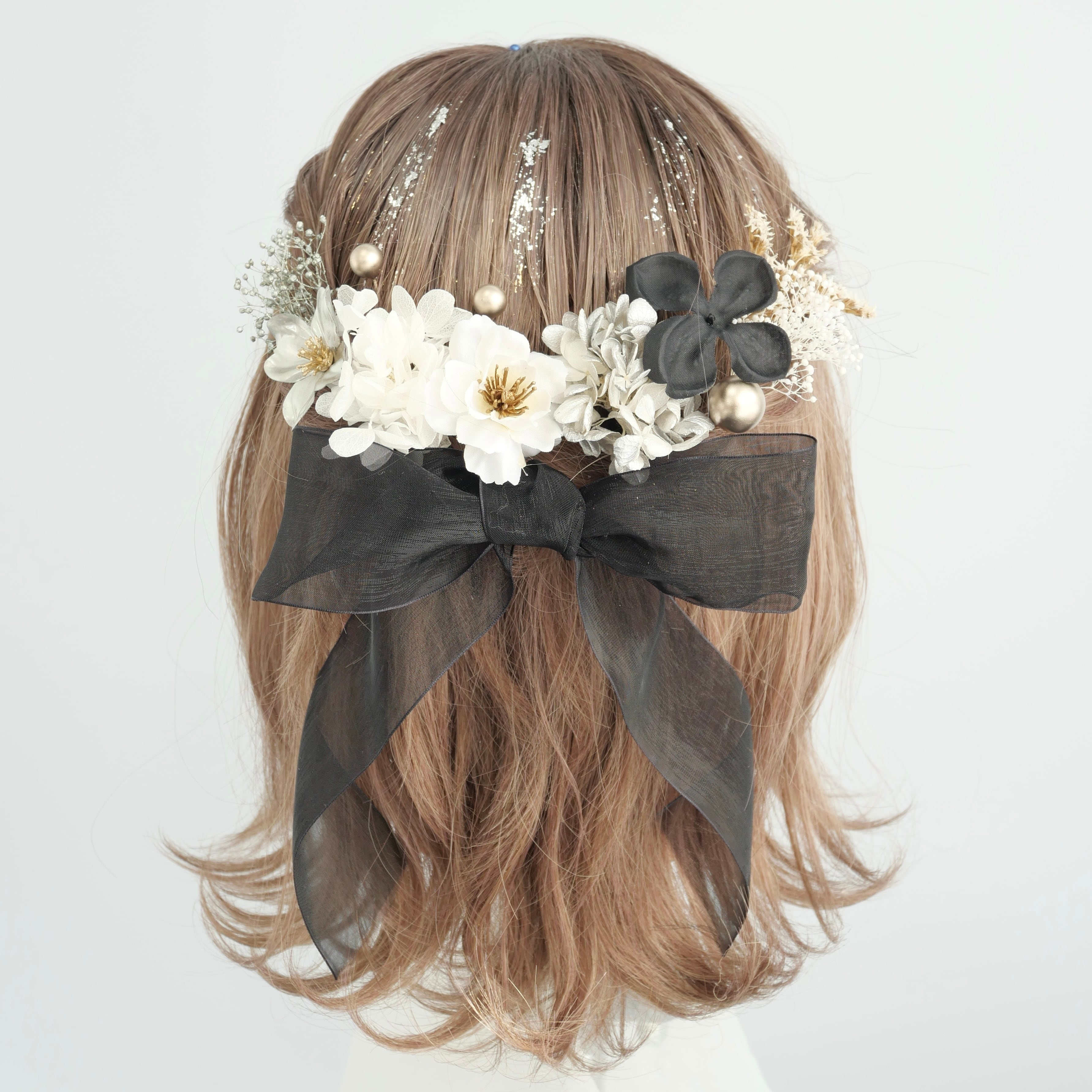 A262 オーガンジーリボンの髪飾り 黒 | Lomeri (ロメリ) お花のヘア