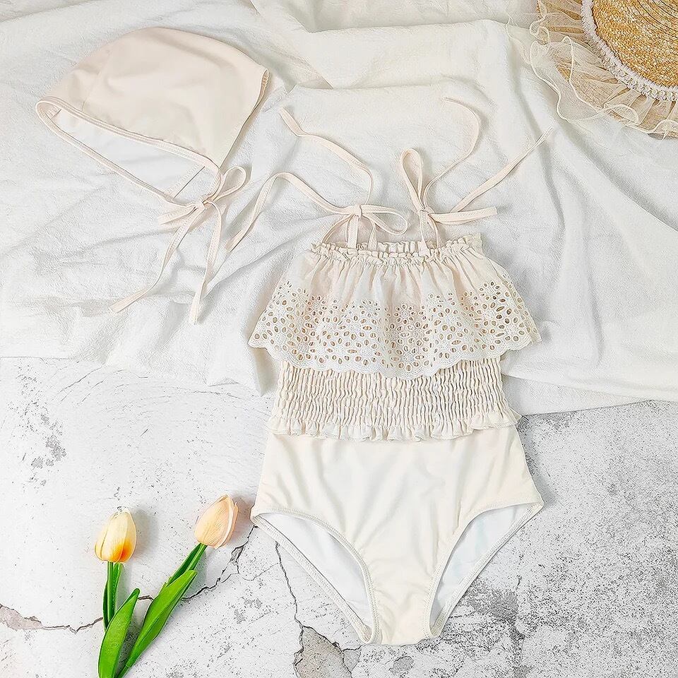 刺繍ワンピース水着&帽子セット