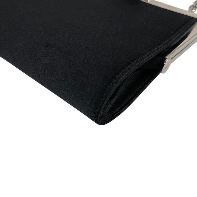 CELINE セリーヌ ショルダーバッグ ブラック シルバー トリオンフ サテン がま口 チェーン vintage ヴィンテージ オールド 857psb