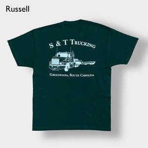 【Russell】企業系 企業ロゴ プリント Tシャツ ワンポイント バックプリント トラック M ディープグリーン  半袖 夏物 US古着