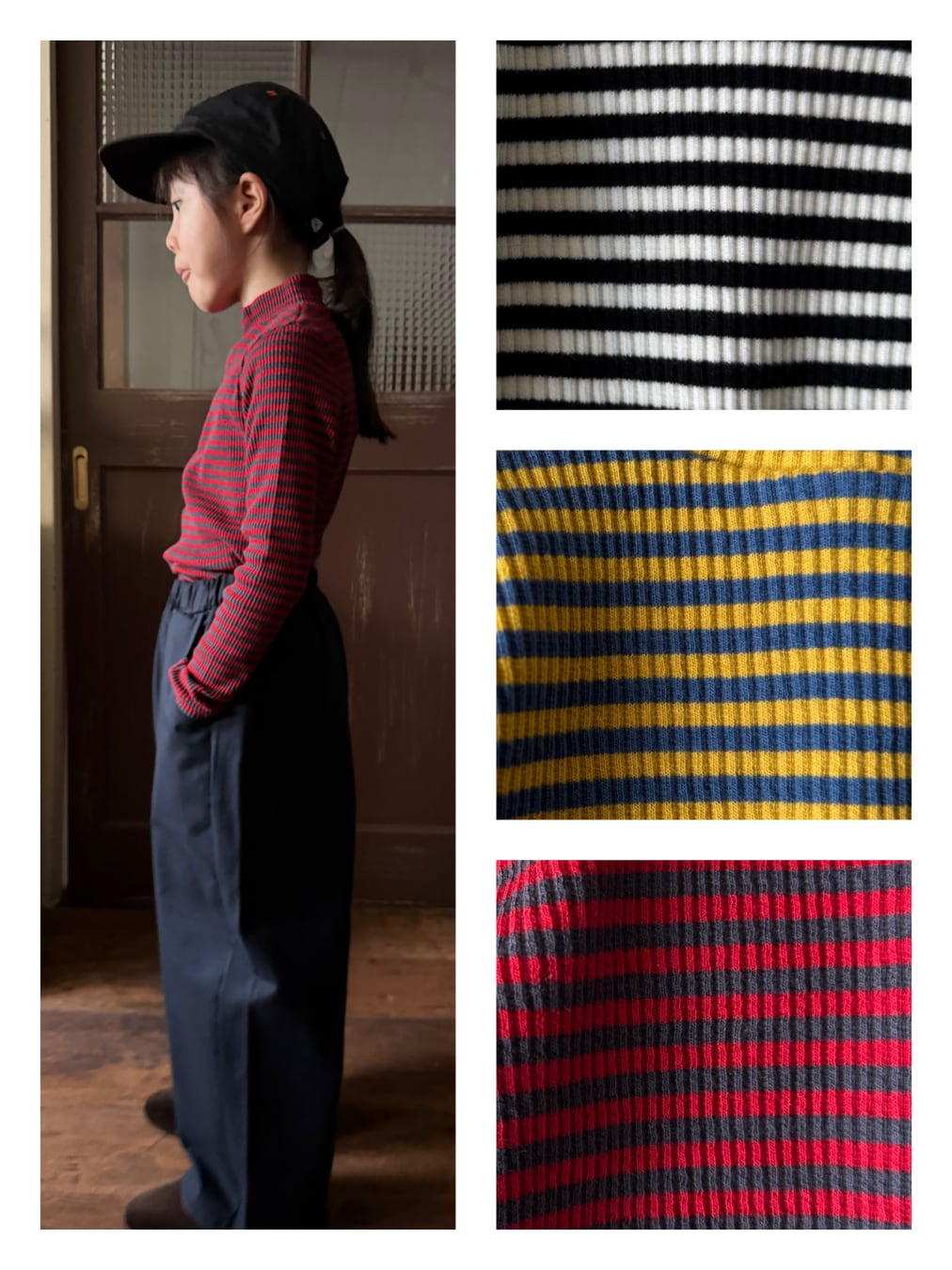 リブボーダーモックネックトップス(90〜130cm)4205