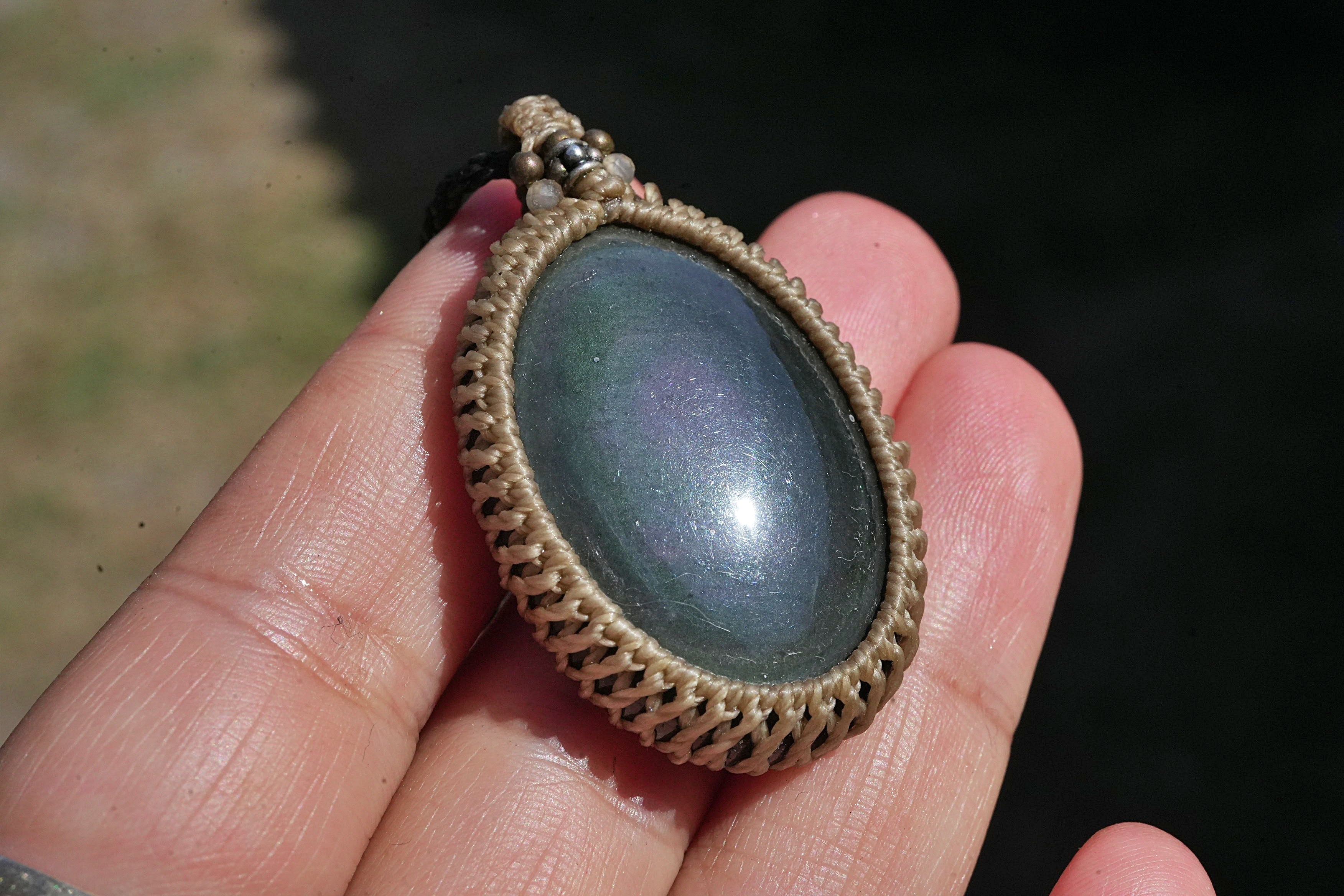 ほんのりレインボー★オブシディアン マクラメネックレス2614