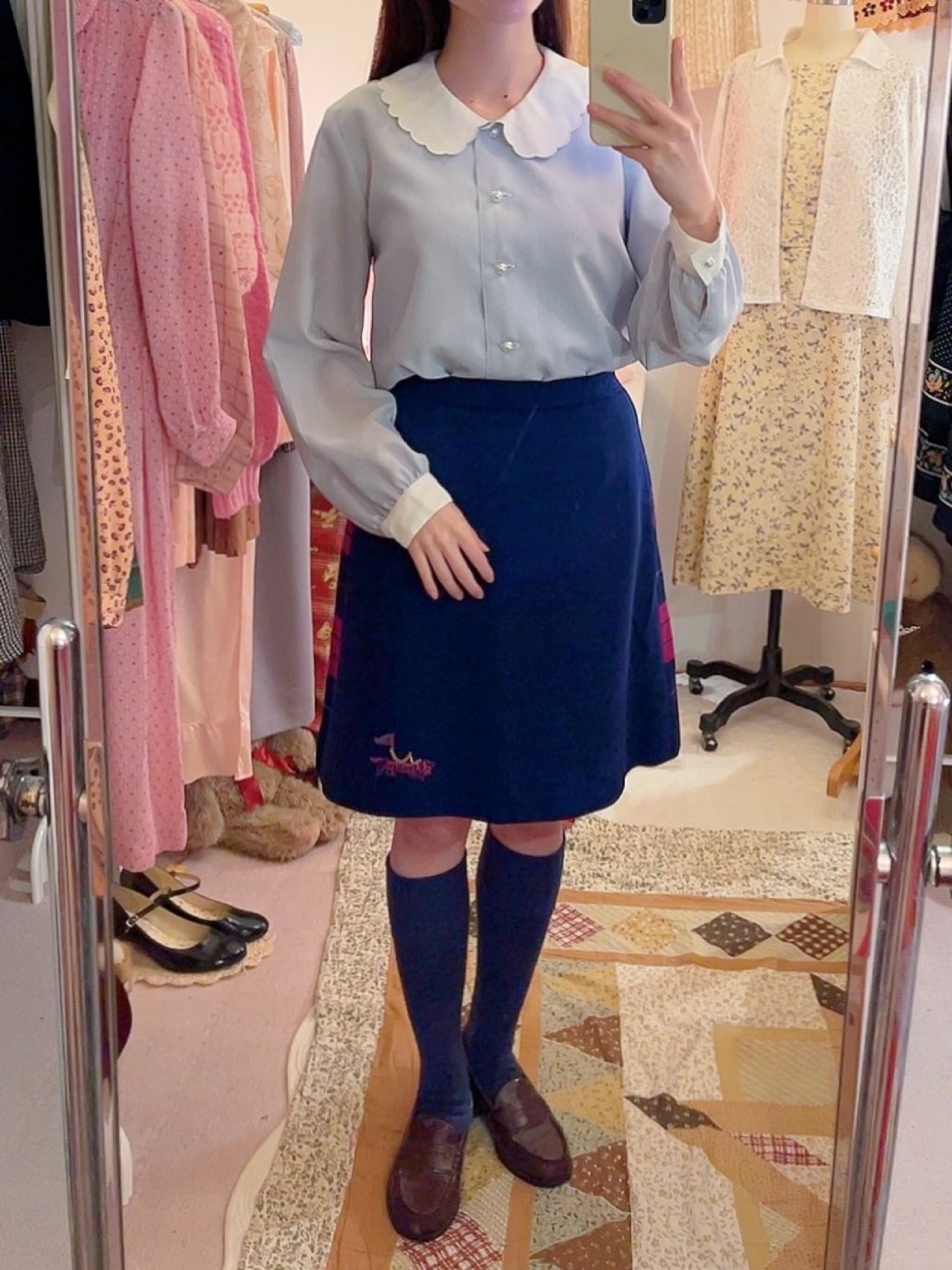 scallop collar pearl button blouse