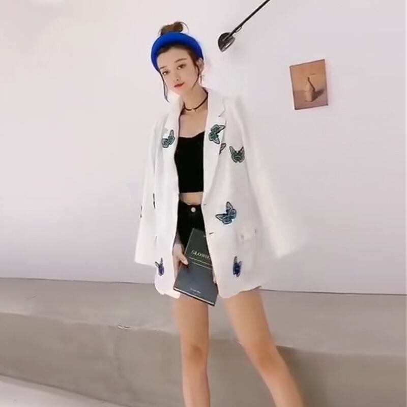 ジャケット ショートスプリングスタイル刺繍Butterflyデザイン 大きめサイズ 春物 ミックスインファッション942695459