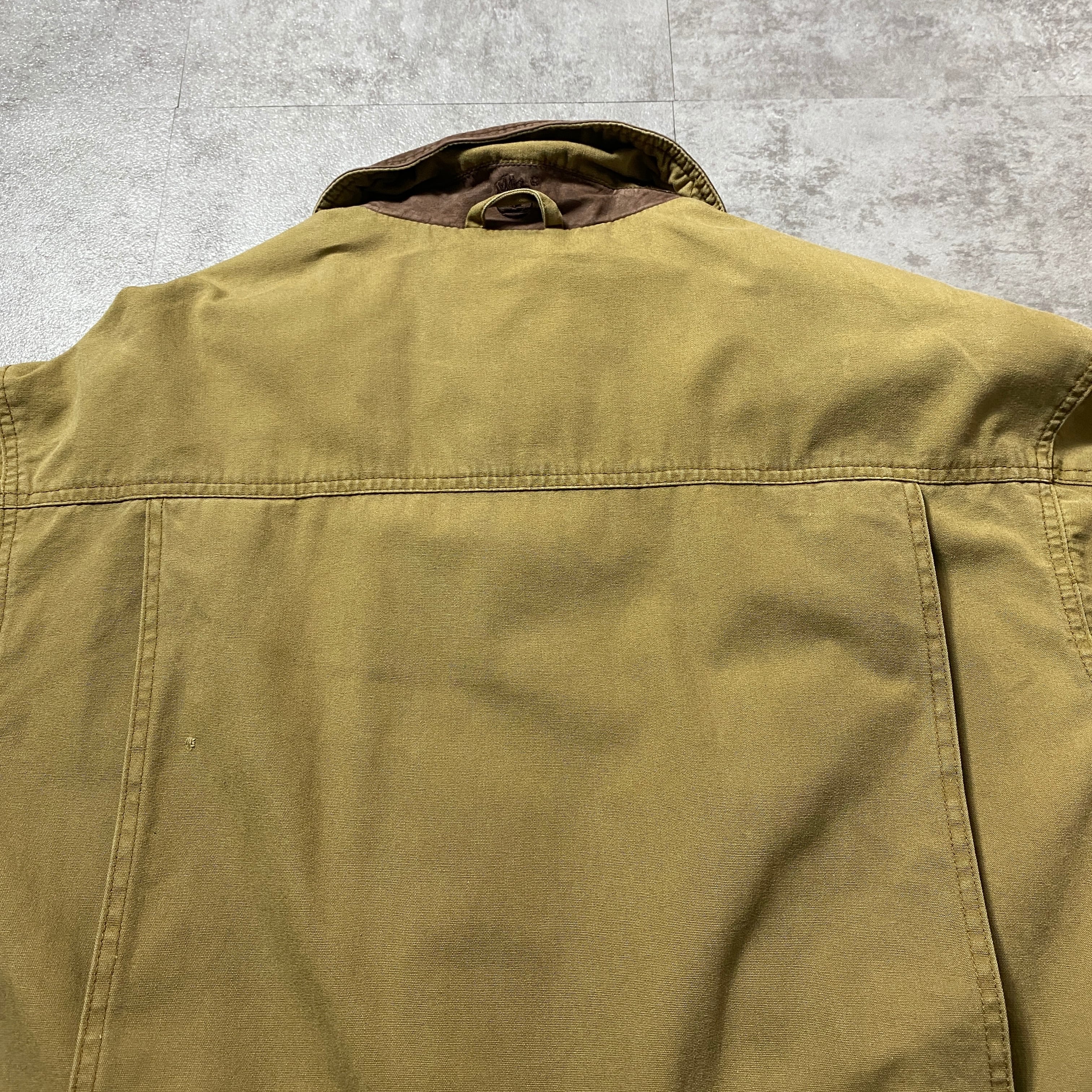 90's Timberland ティンバーランド レザー襟 メタルボタン ミドル丈