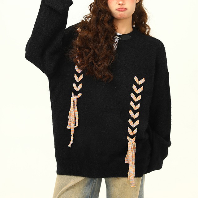 lace-up ribbon design knit　レースアップリボンデザインニット　J1506