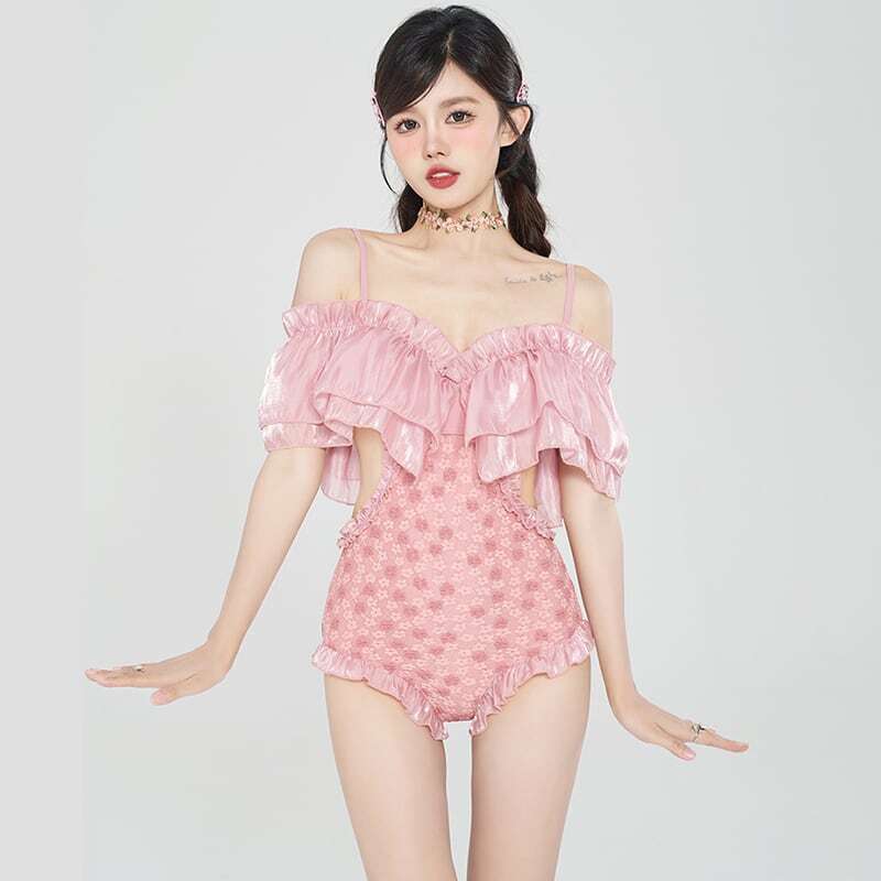 国内発送★VS★PINK♪ストラッピーバック♡ワンピース水着 RL腰開き花柄レース水着ワンピース 2s | paapilioo