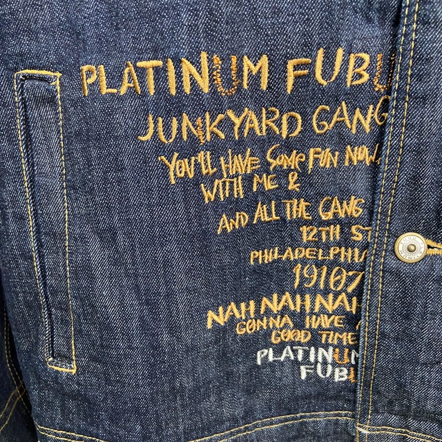 『送料無料』PLATINUM FUBU ビッグキャラ刺繍デニムジャケット　XXL Gジャン