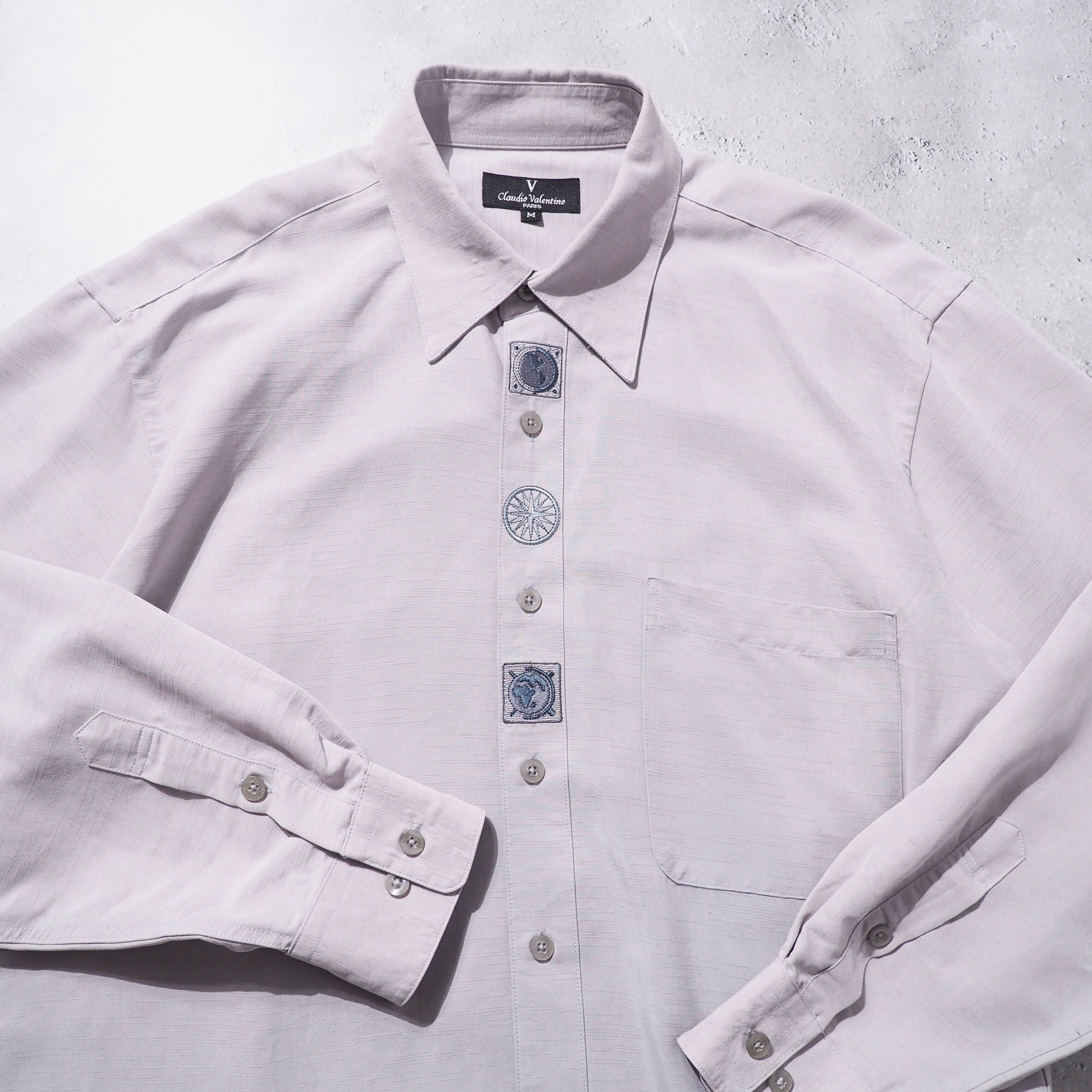 1990s Globe × Compass Embroidery Vintage Drape shirt