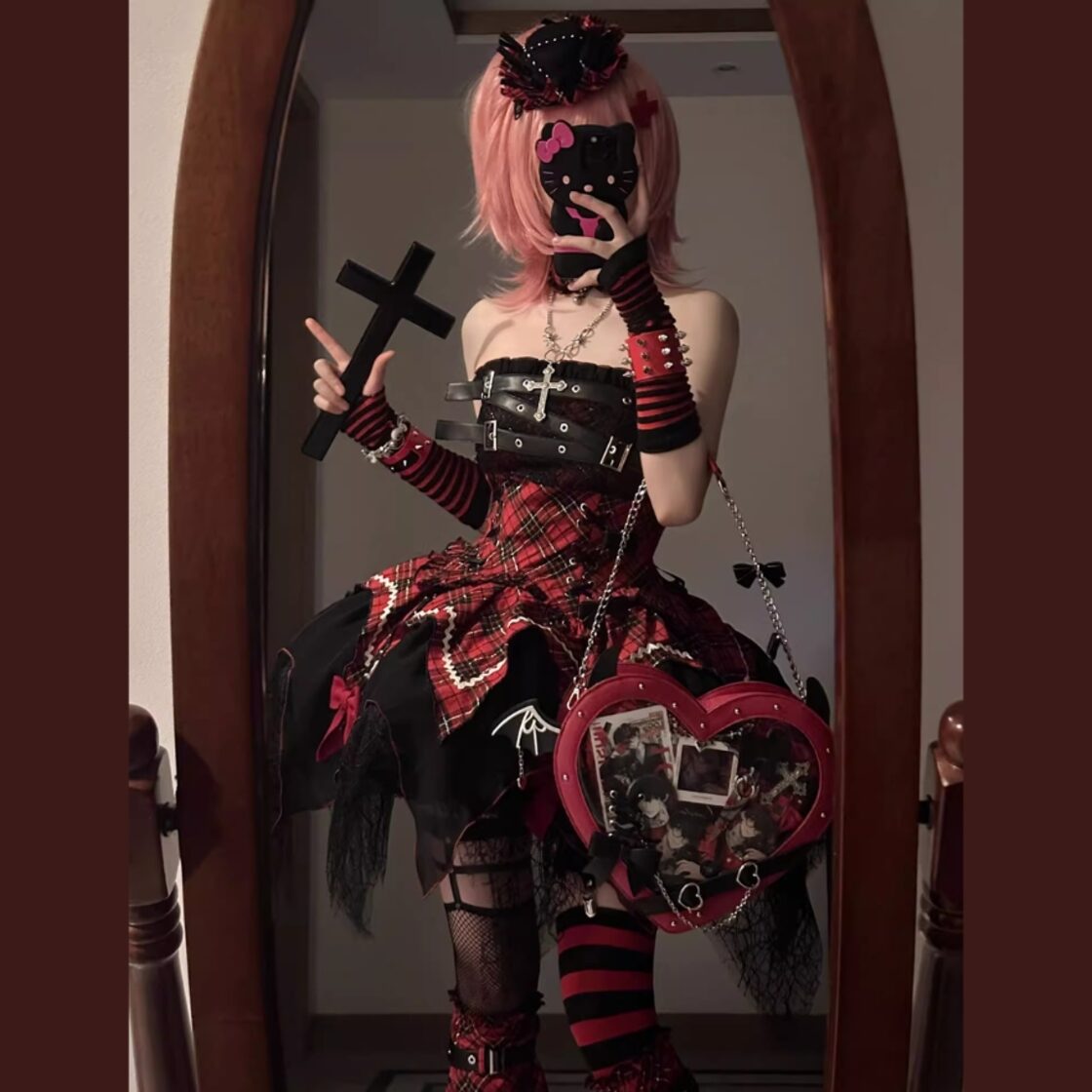 ロリータ　ジャンスカ　海外製　パンク　y2k チェック Punk Lolita Tartan Check Jumper Skirt – ロリータファッション