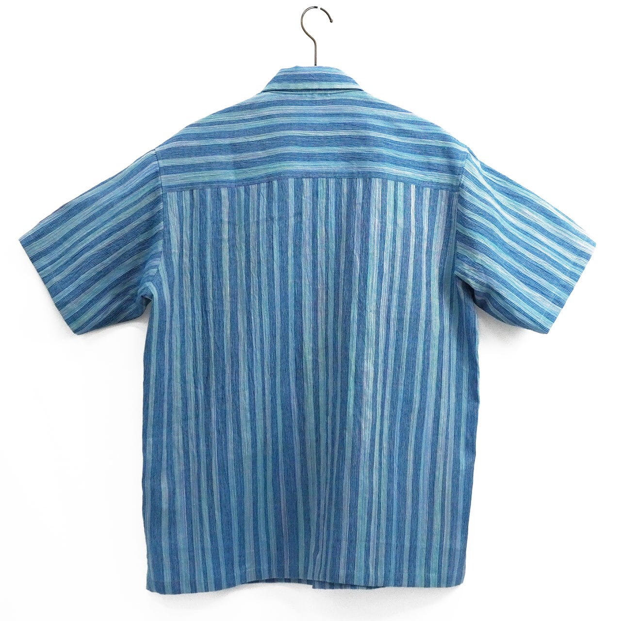 手もみ麻 麻色絣ストライプ ボタンダウン 半袖 シャツ [ITUYO] メンズ