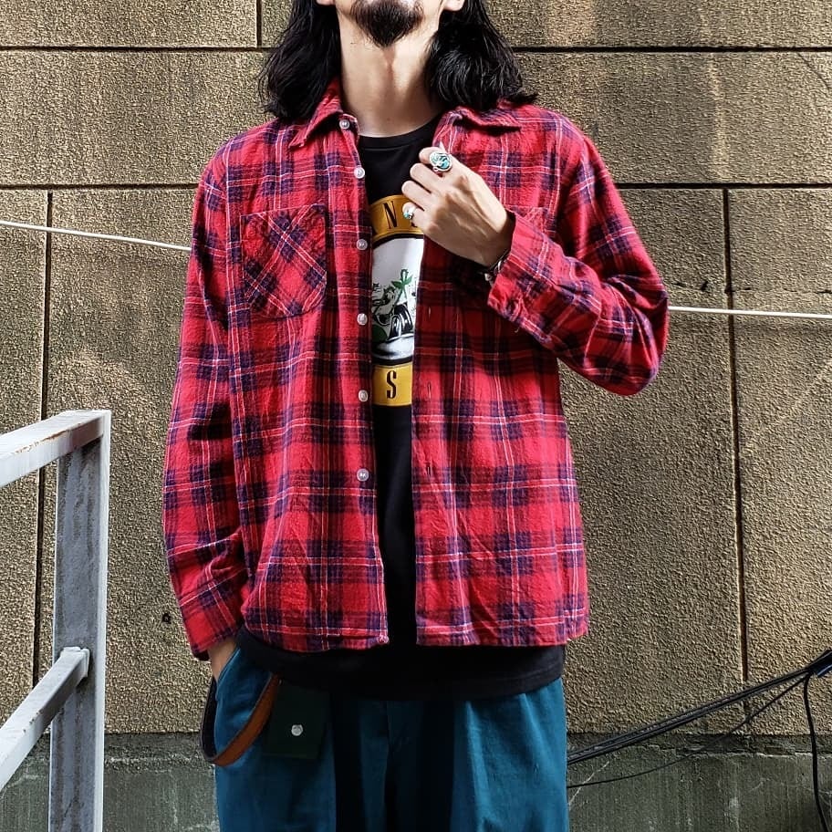 Axl Rose! 70s Vintage Print Flannel Shirt プリントネル ガンズ