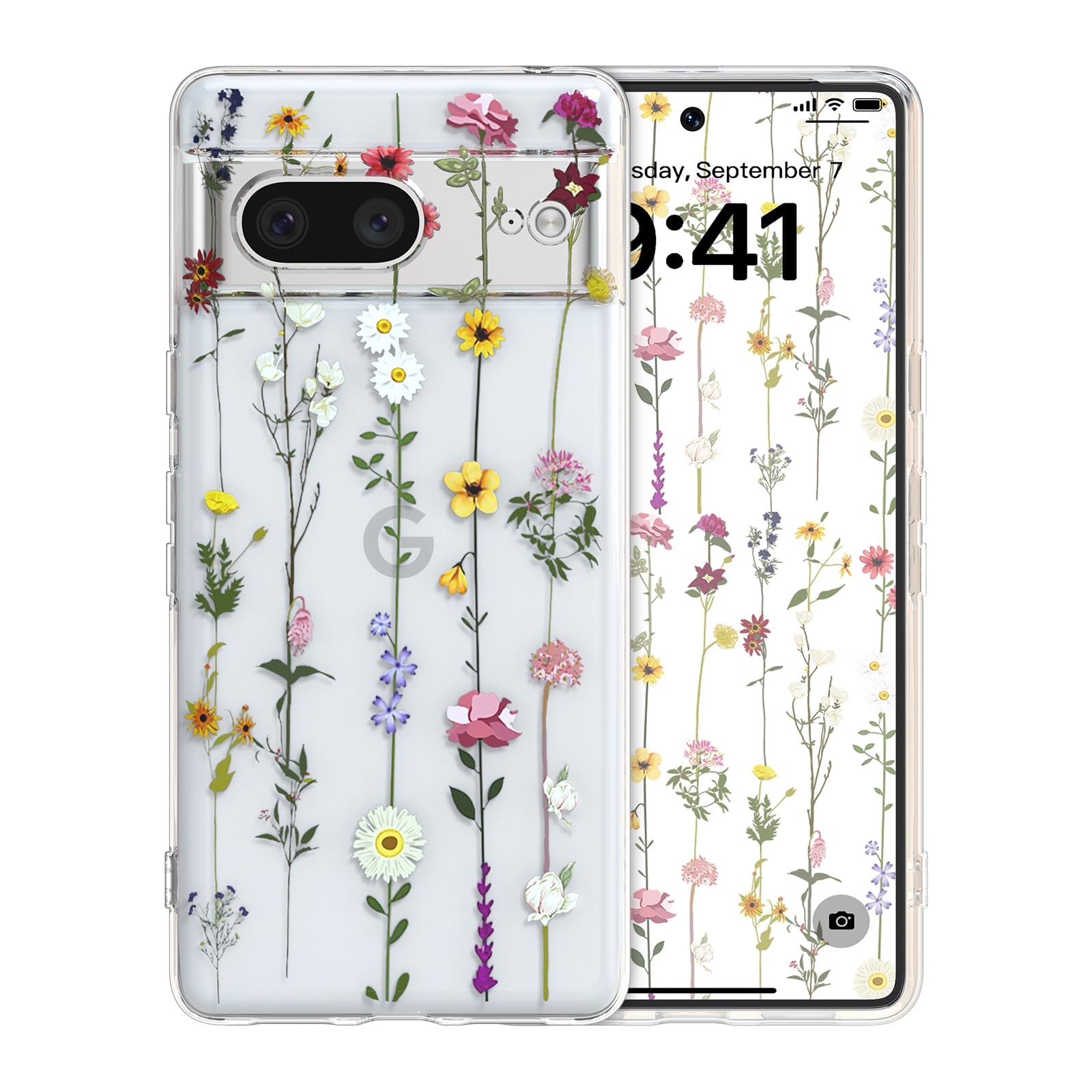 ZTOFERA Google Pixel 8 用フラワーケース おしゃれ クリア ケース 花柄 スマートケース 韓国 かわいい 薄型 軽量 柔軟な ソフト TPU ケース グーグル ピクセル 8 ケース 人気 女子 耐衝撃 画面レンズ保護 Pixel 8 透明 携帯カバー (フラワー)