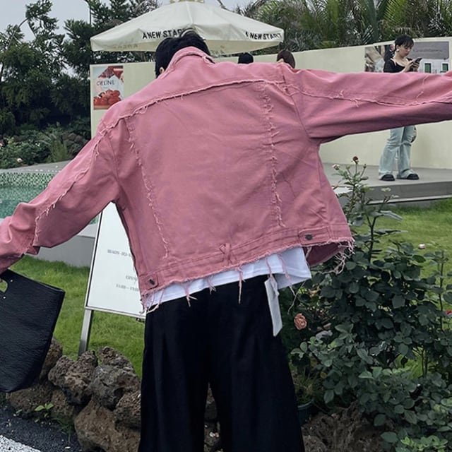 予約販売】メンズ デニム ジャケット ダメージ加工 くすみカラー