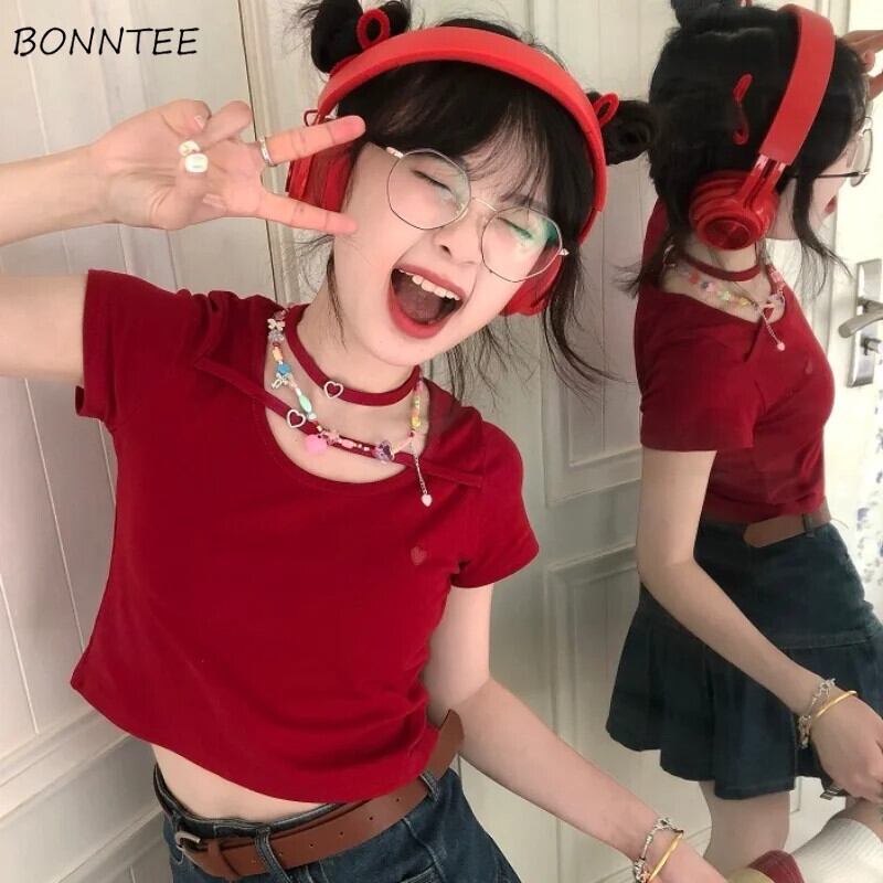 【新作】【送料無料】 Tシャツ女性ハートデザイン不規則な O ネック Hotsweet スリムファッション夏新入生オールマッチ韓国スタイルシックカジュアルイン 0253468436367